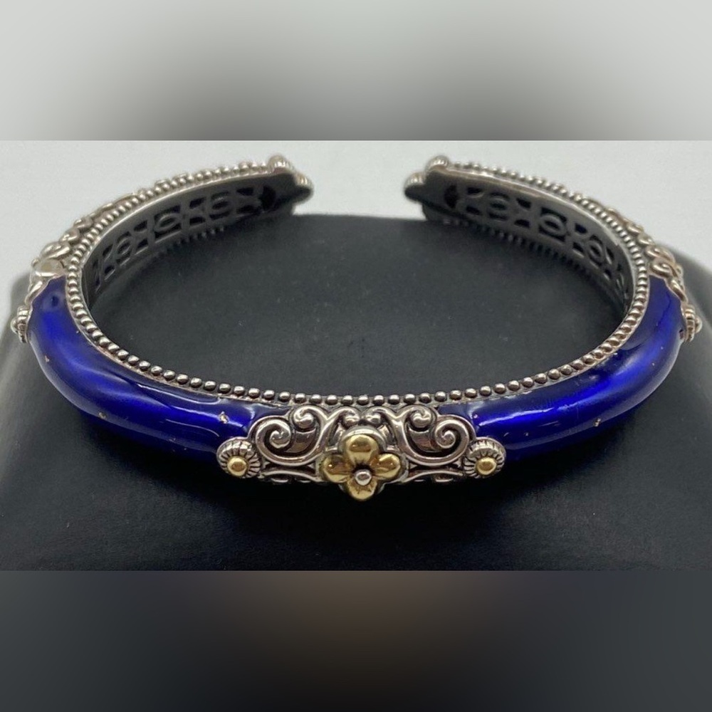 Barbara Bixby 925 Sterling Silver & 18K Blue Enamel Cuff Bracelet 6” Lot#798 - Picture 4 of 10